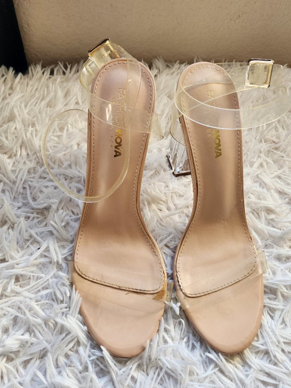 3/$15 - Fashion Nova Clear Strap Nude Block Heels | Size 9